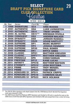 2014 Select AFL Honours Series 1 #29 Carlton Blues Back